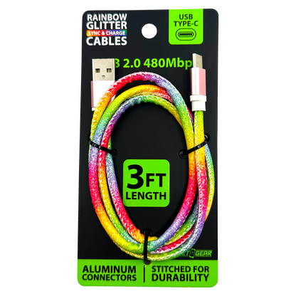 Charging Cable Rainbow Assortment 3FT - 12 Pieces Per Retail Ready Display 88456