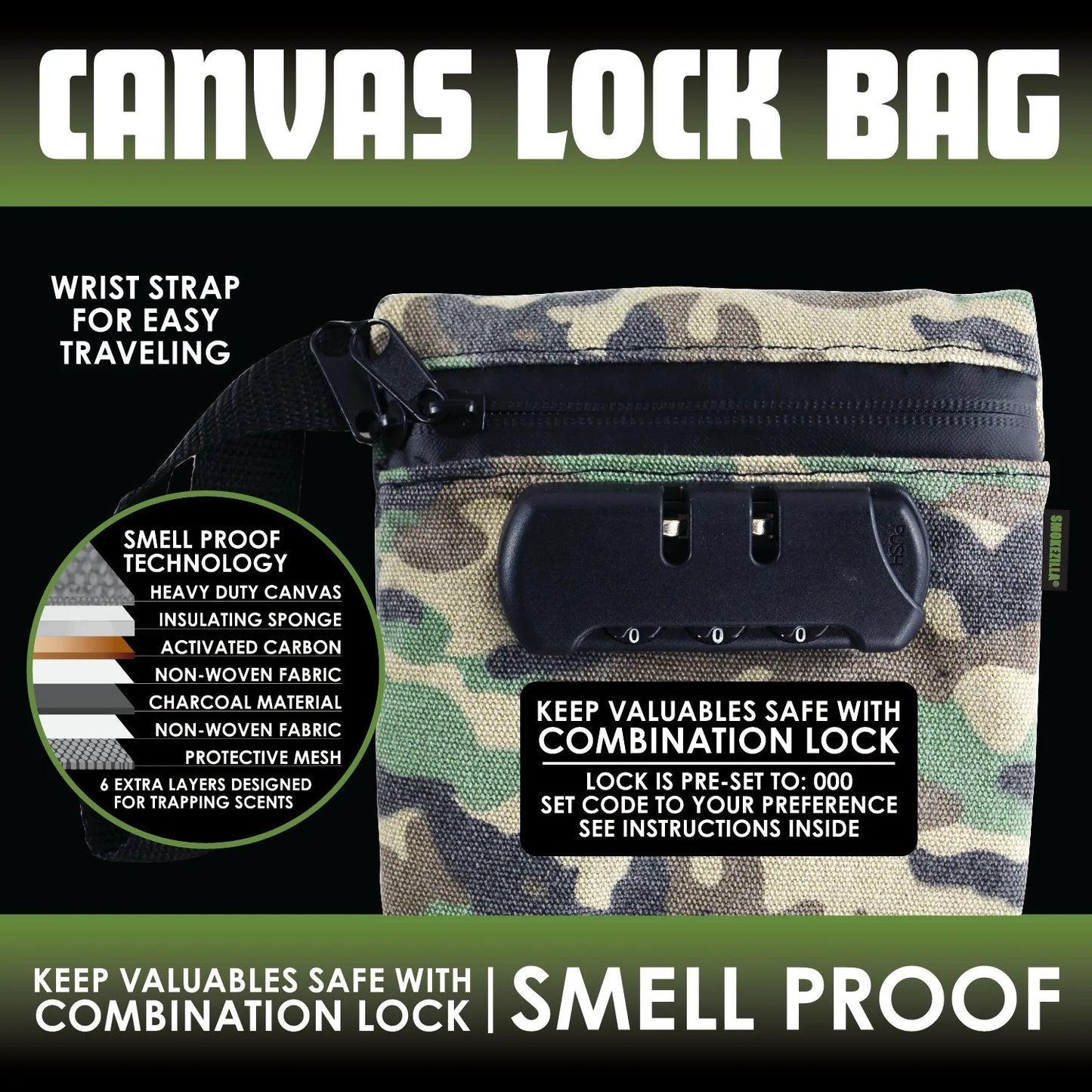 Smell Proof Canvas Locking Storage Bag - 6 Pieces Per Retail Ready Display 23700