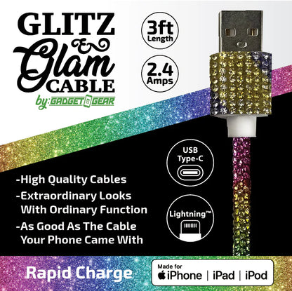 Charging Cable Glitz N Glam Assortment - 6 Pieces Per Retail Ready Display 24130