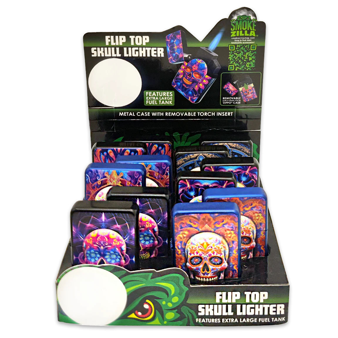 Metal Glow in The Dark Flip Torch Lighter - 12 Pieces Per Retail Ready Display 24370