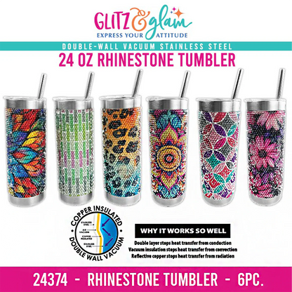 Insulated 24 Oz Rhinestone Tumbler Cup - 6 Pieces Per Retail Ready Display 24374