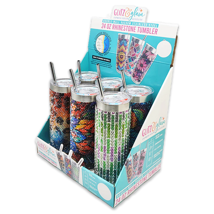 Insulated 24 Oz Rhinestone Tumbler Cup - 6 Pieces Per Retail Ready Display 24374