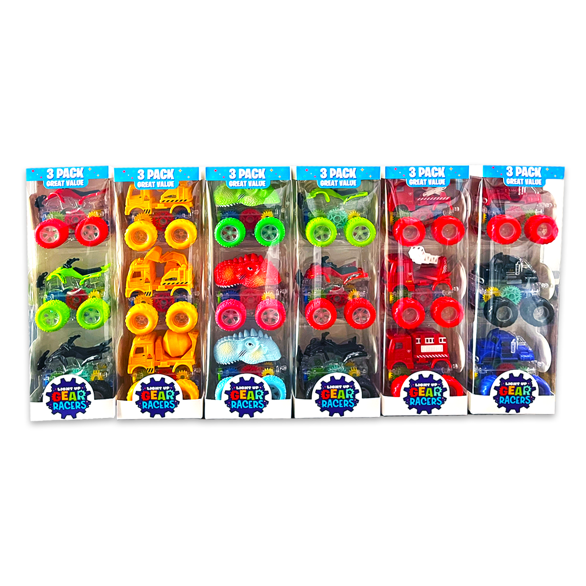 Friction Toy Car Light Up 3 Pack Set - 6 Pieces Per Retail Ready Display 24453