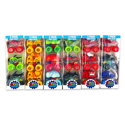 Friction Toy Car Light Up 3 Pack Set - 6 Pieces Per Retail Ready Display 24453