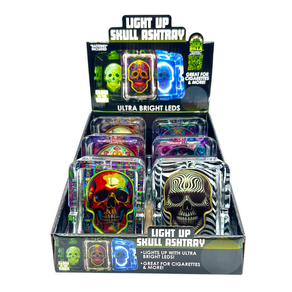 Light-Up Skull Glass Ashtray - 6 Per Retail Ready Display 25121