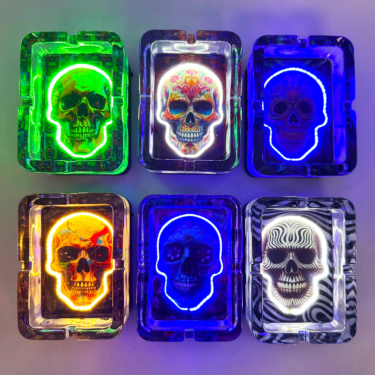 Light-Up Skull Glass Ashtray - 6 Per Retail Ready Display 25121