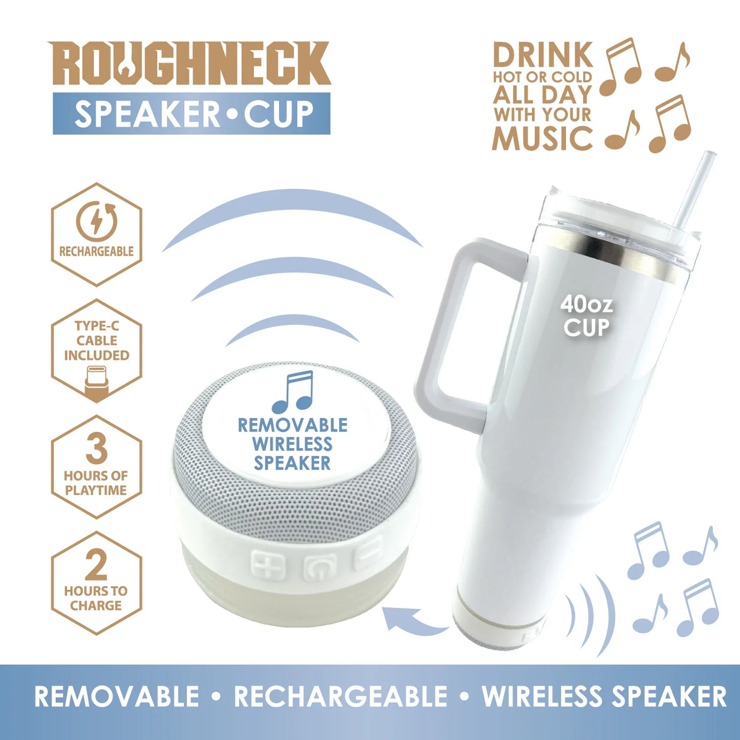 40 oz Insulated Stainless-Steel Cup with Rechargeable Speaker - 6 Pieces Per Retail Ready Display 25148