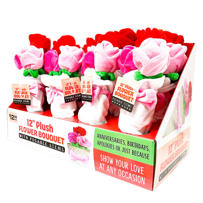 Plush Rose Bouquet 12" Assortment - 8 Pieces Per Retail Ready Display 41663