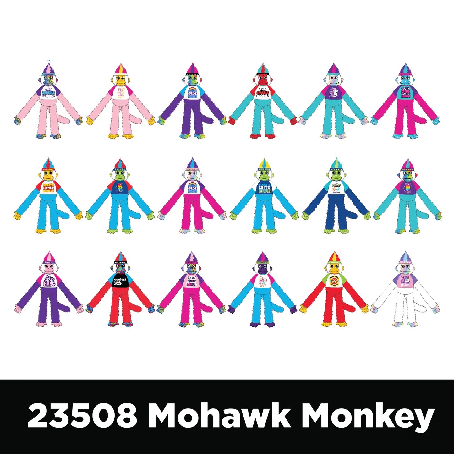 Plush Mohawk Monkey Merchandising Strip - 6 Pieces Per Retail Ready Display 23508L